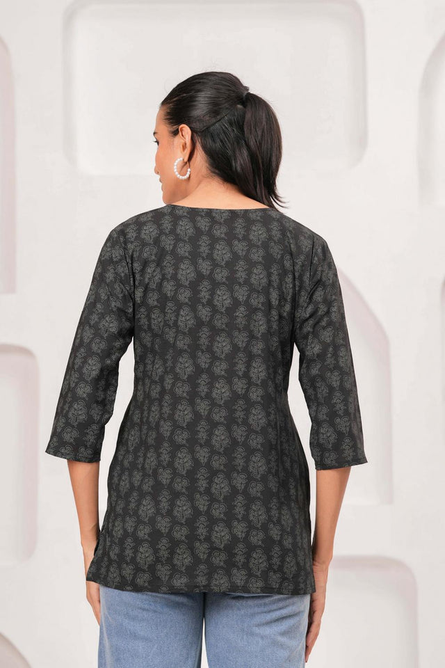 Black Printed Cotton Tunic (AM-HKS1059)