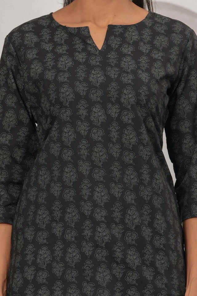 Black Printed Cotton Tunic (AM-HKS1059)