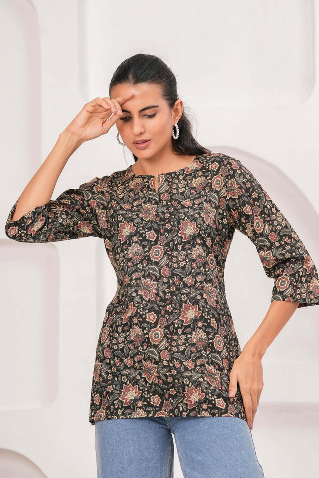 Black Printed Cotton Tunic (AM-HKS1060)