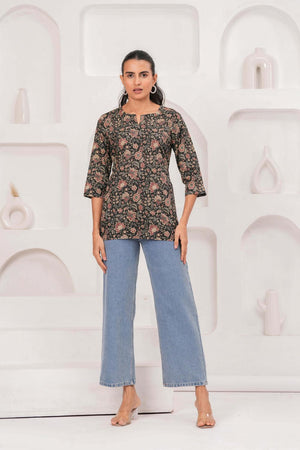 Black Printed Cotton Tunic (AM-HKS1060)