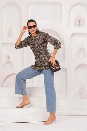Black Printed Cotton Tunic (AM-HKS1060)
