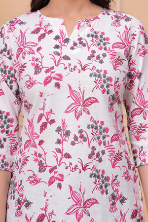 White Printed Cotton Tunic (AM-HKS1061)