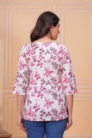 White Printed Cotton Tunic (AM-HKS1061)