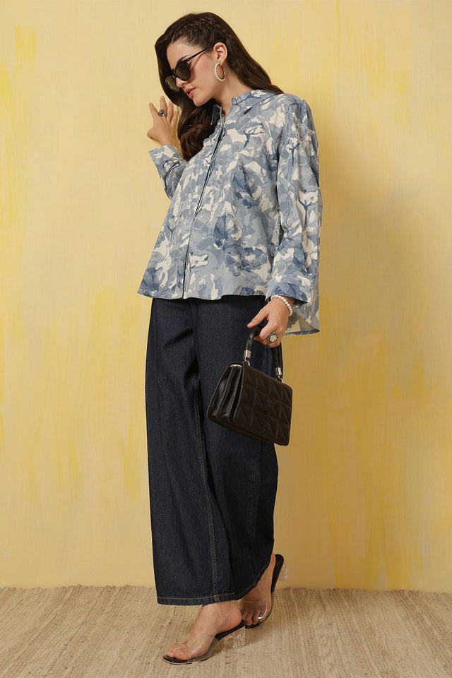 Blue Printed Cotton Shirt (AM-HKS1085)