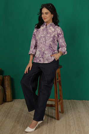 Violet Printed Cotton Shirt (AM-HKS1087)