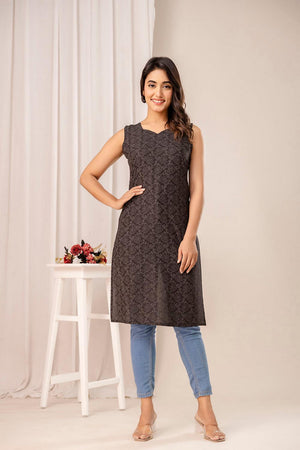 Black Printed Cotton Kurti (AM-HKS1091)