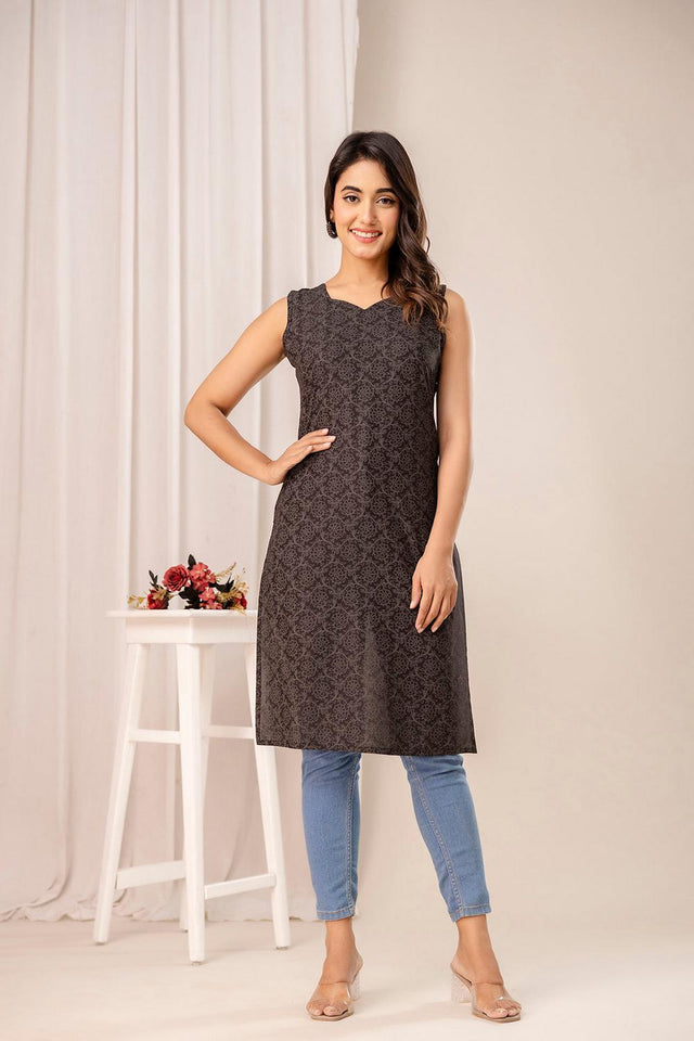 Black Printed Cotton Kurti (AM-HKS1091)