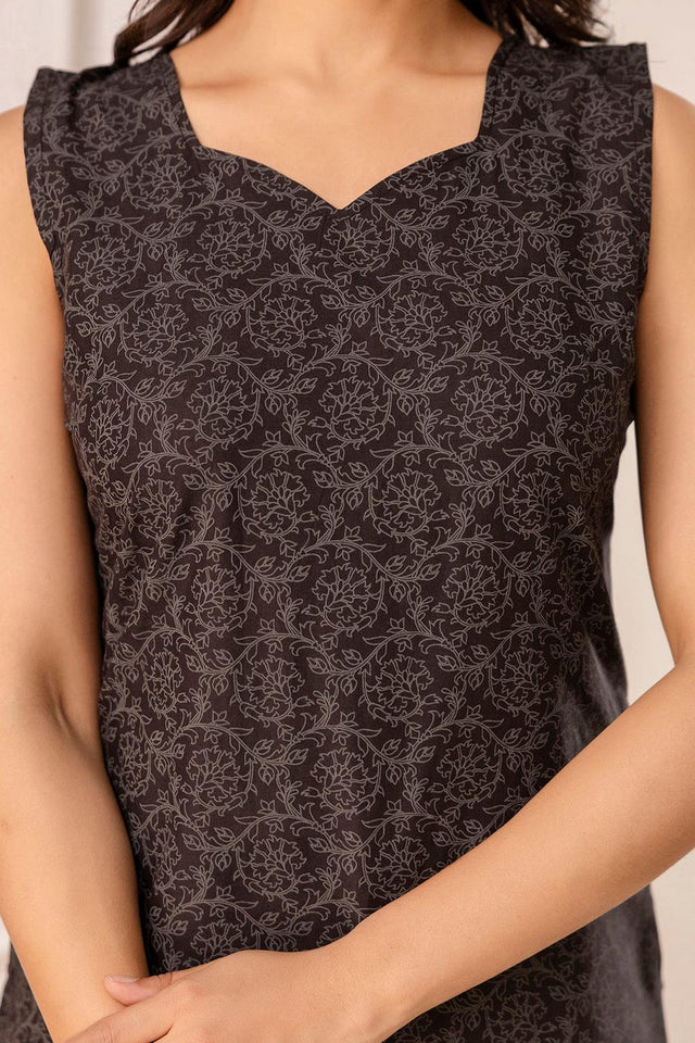 Black Printed Cotton Kurti (AM-HKS1091)