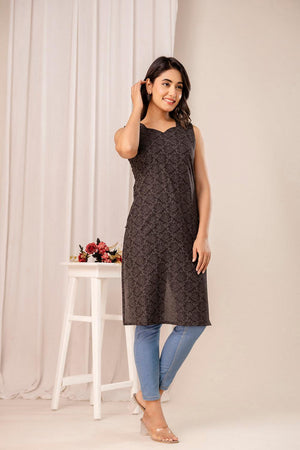 Black Printed Cotton Kurti (AM-HKS1091)