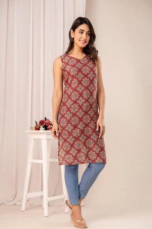 Maroon Printed Cotton Kurti (AM-HKS1093)