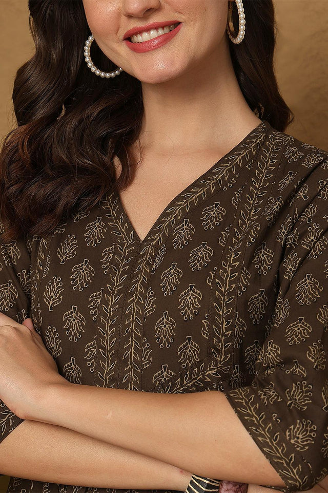 Brown Printed Cotton Top (AM-HKS1109)