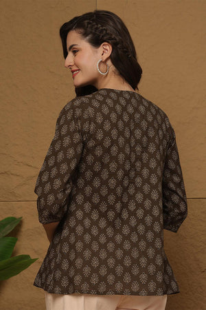 Brown Printed Cotton Top (AM-HKS1109)