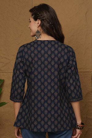 Blue Printed Cotton Top (AM-HKS1110)