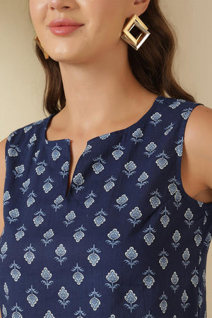 Blue Printed Cotton Top (AM-HKS1125)