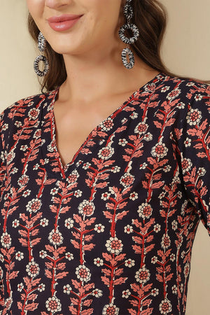 Blue Printed Cotton Kurti (AM-HKS1127)