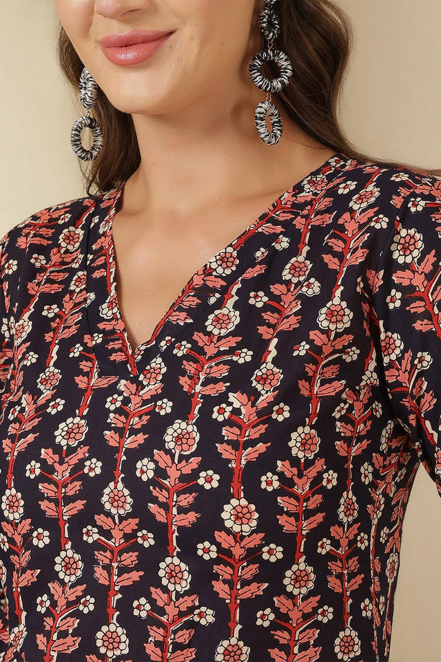 Blue Printed Cotton Kurti (AM-HKS1127)