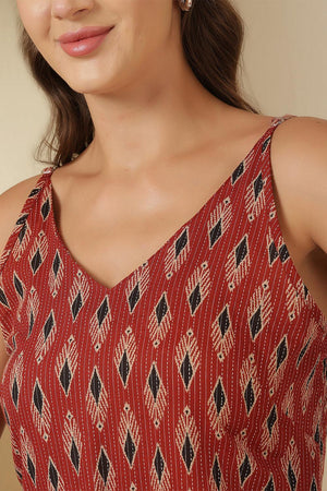 Maroon Printed Cotton Tunic (AM-HKS1142)