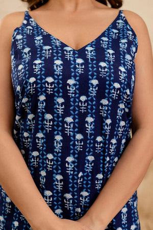 Blue Printed Cotton Tunic (AM-HKS1151)