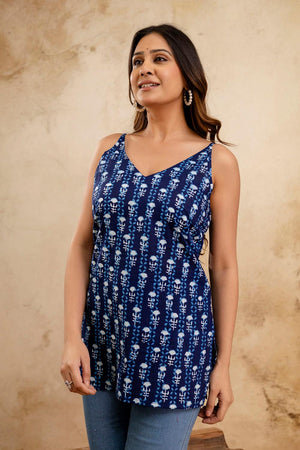 Blue Printed Cotton Tunic (AM-HKS1151)