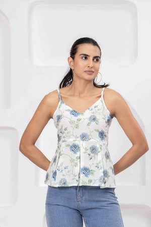 White Printed Cotton Top (AM-HKS1188)