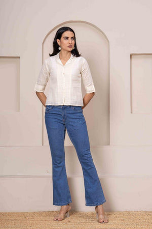 Cream Printed Cotton Top (AM-HKS1193)