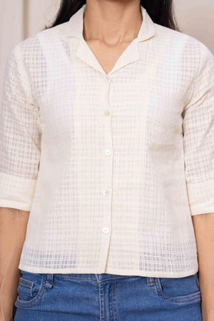 Cream Printed Cotton Top (AM-HKS1193)