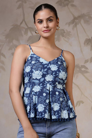 Blue Printed Cotton Top (AM-HKS1200)