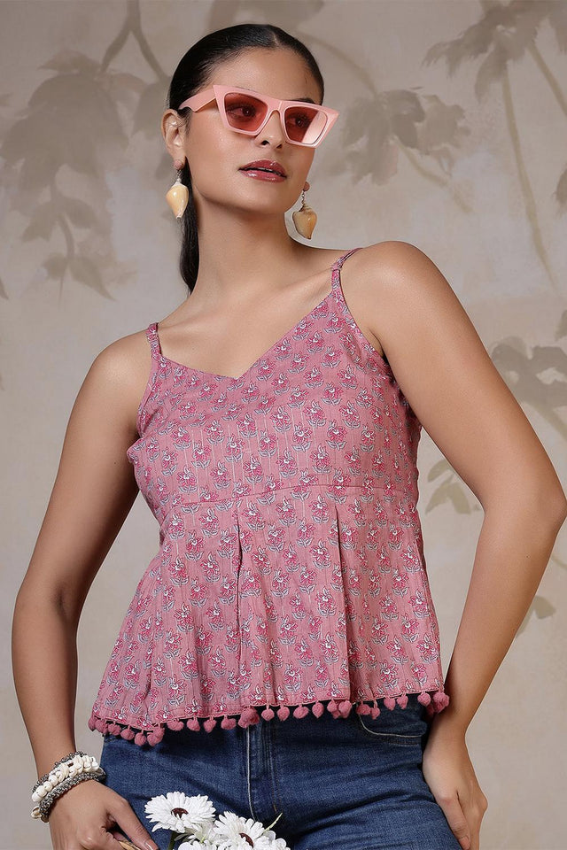 Mauve Printed Cotton Top (AM-HKS1201)