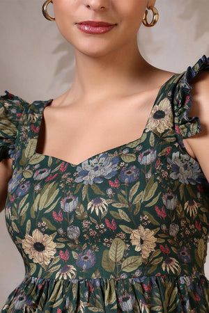 Green Printed Cotton Top (AM-HKS1208)