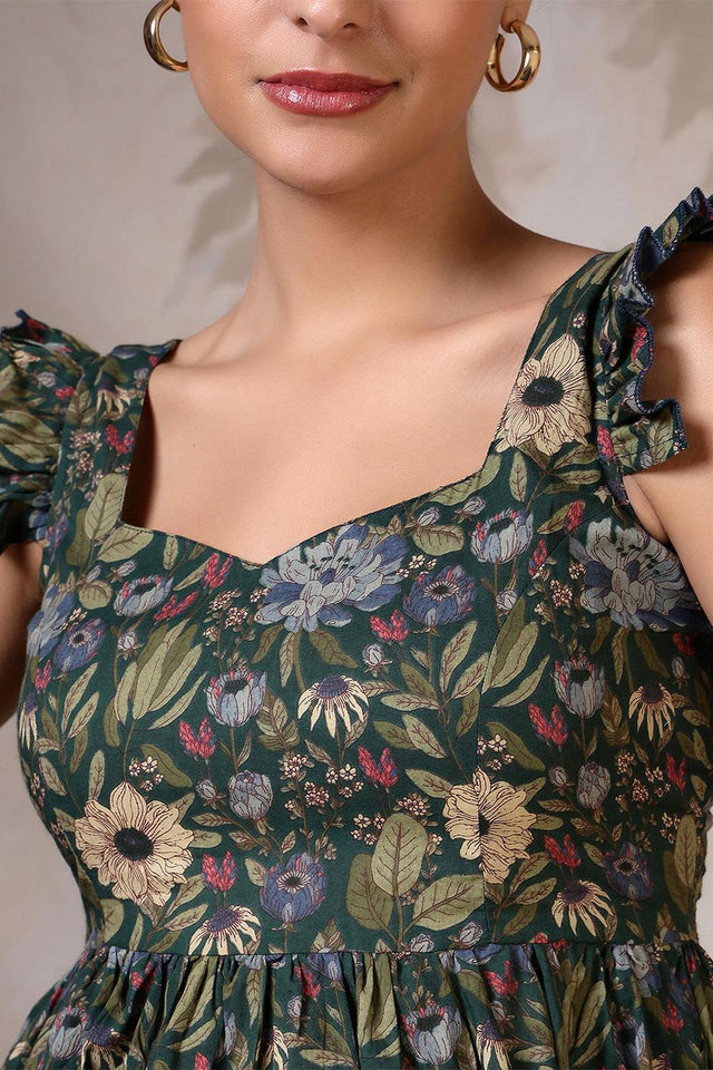 Green Printed Cotton Top (AM-HKS1208)