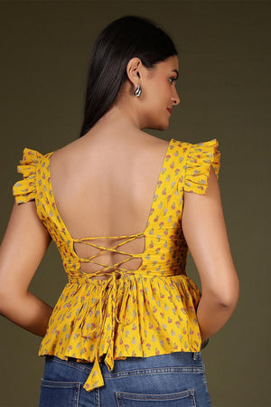 Yellow Printed Cotton Top (AM-HKS1209)