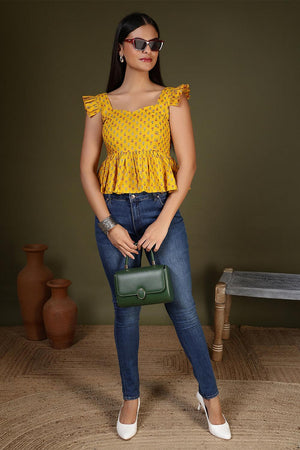 Yellow Printed Cotton Top (AM-HKS1209)