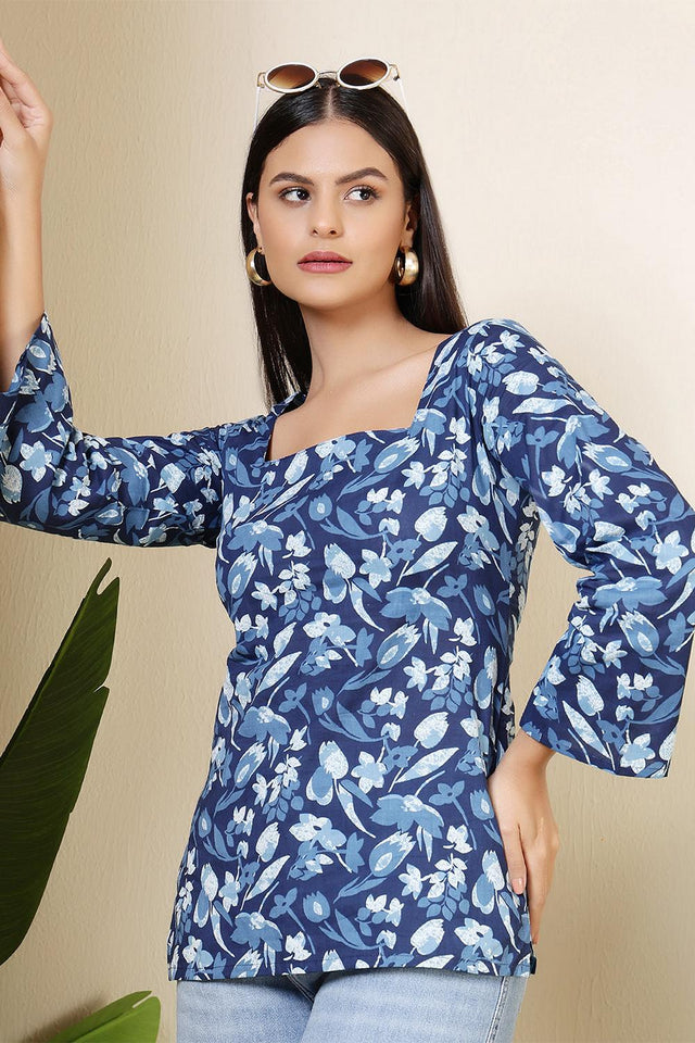 Blue Printed Cotton Tunic (AM-HKS1211)
