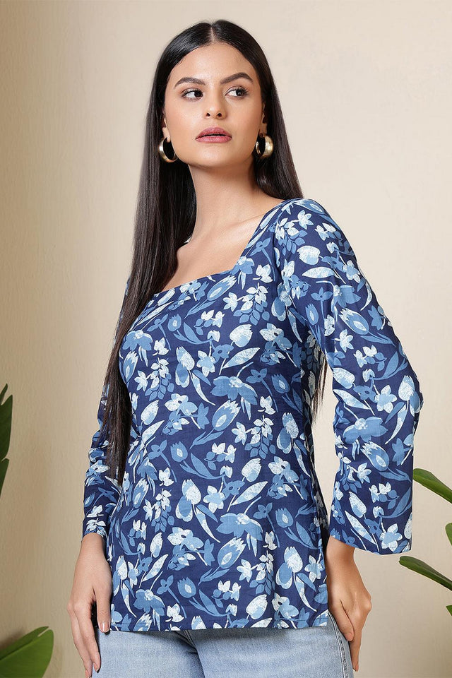 Blue Printed Cotton Tunic (AM-HKS1211)