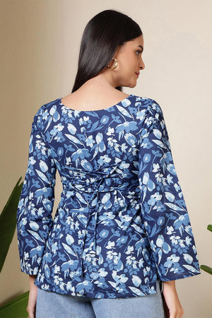Blue Printed Cotton Tunic (AM-HKS1211)