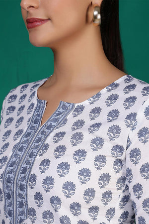 Off White Printed Cotton Tunic (AM-HKS1214)