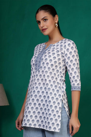 Off White Printed Cotton Tunic (AM-HKS1214)