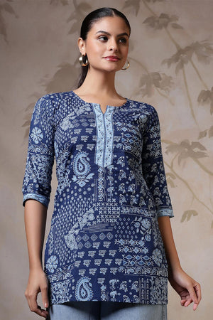 Blue Printed Cotton Tunic (AM-HKS1216)