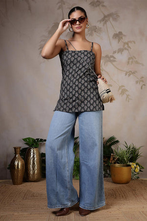 Black Printed Cotton Tunic (AM-HKS1219)