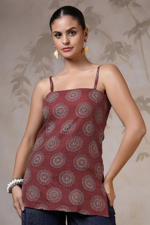 Maroon Printed Cotton Tunic (AM-HKS1223)