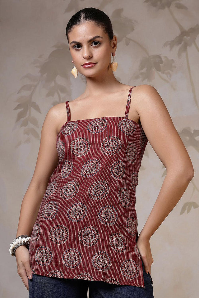 Maroon Printed Cotton Tunic (AM-HKS1223)