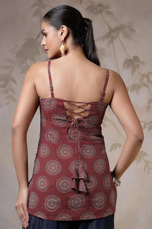 Maroon Printed Cotton Tunic (AM-HKS1223)