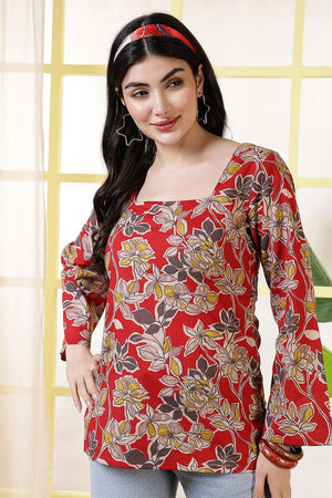 Red Printed Cotton Tunic (AM-HKS1225)