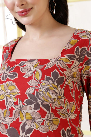 Red Printed Cotton Tunic (AM-HKS1225)