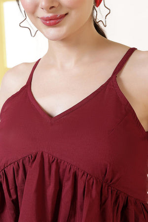 Maroon Solid Cotton Top (AM-HKS1229)