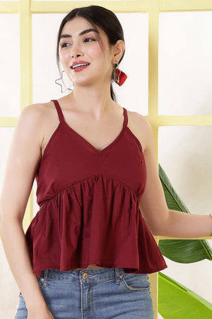 Maroon Solid Cotton Top (AM-HKS1229)