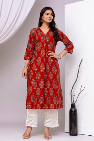 Maroon Printed Cotton Kurti (AM-HKS1236)
