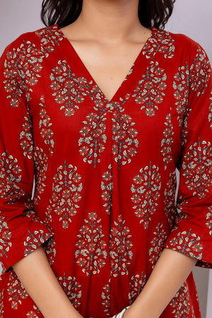 Maroon Printed Cotton Kurti (AM-HKS1236)