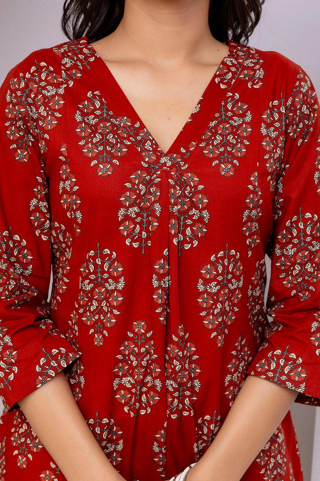Maroon Printed Cotton Kurti (AM-HKS1236)