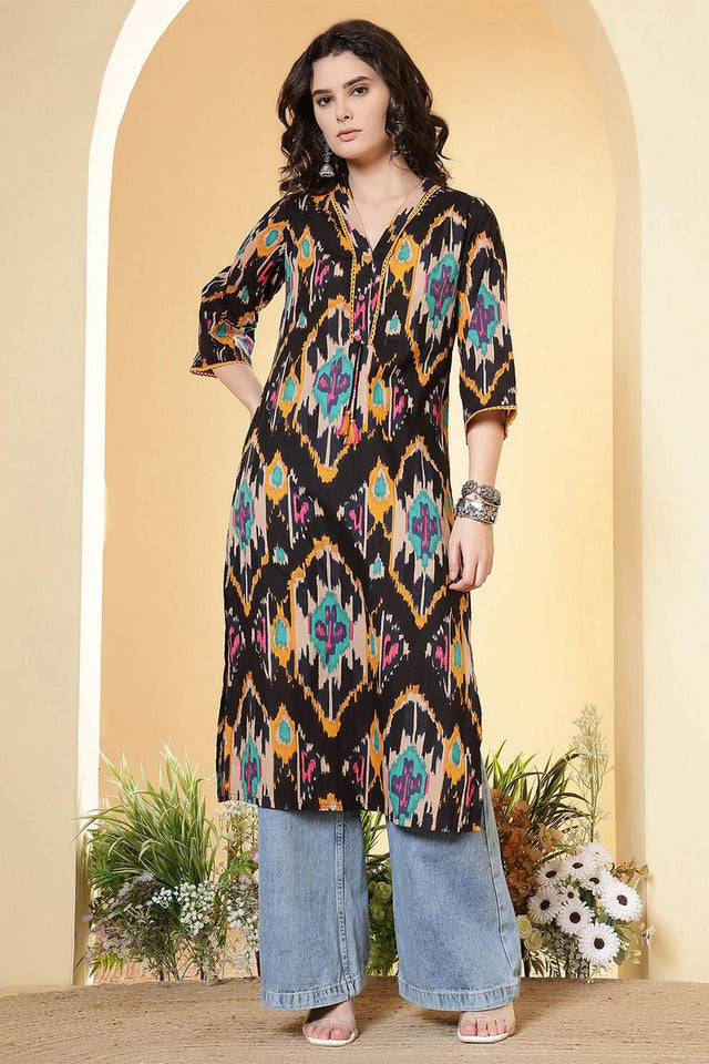 Black Printed Cotton Kurti (AM-HKS1244)